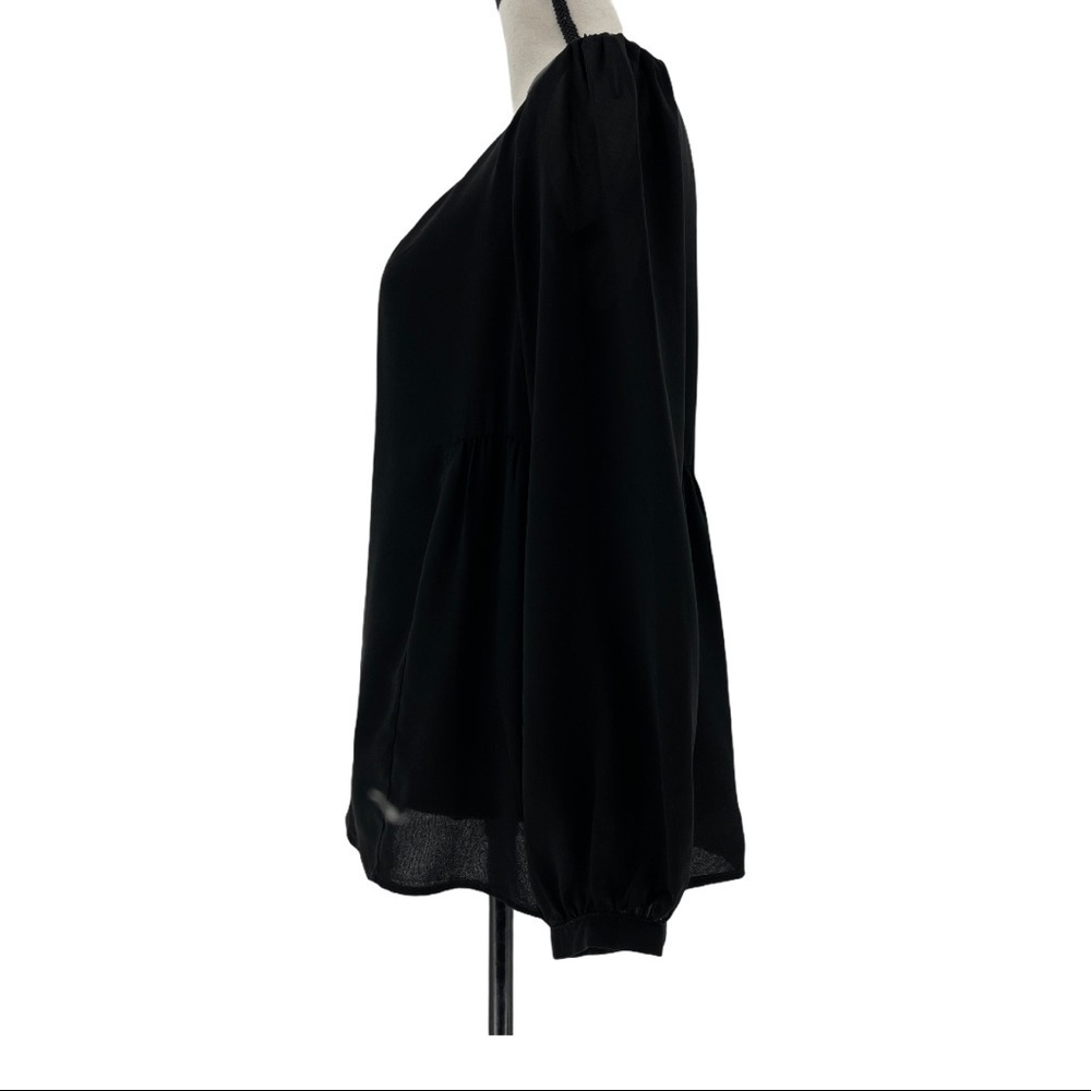 Zara Basic Black Panel Shoulder Sheer Blouse Sz L - image 2